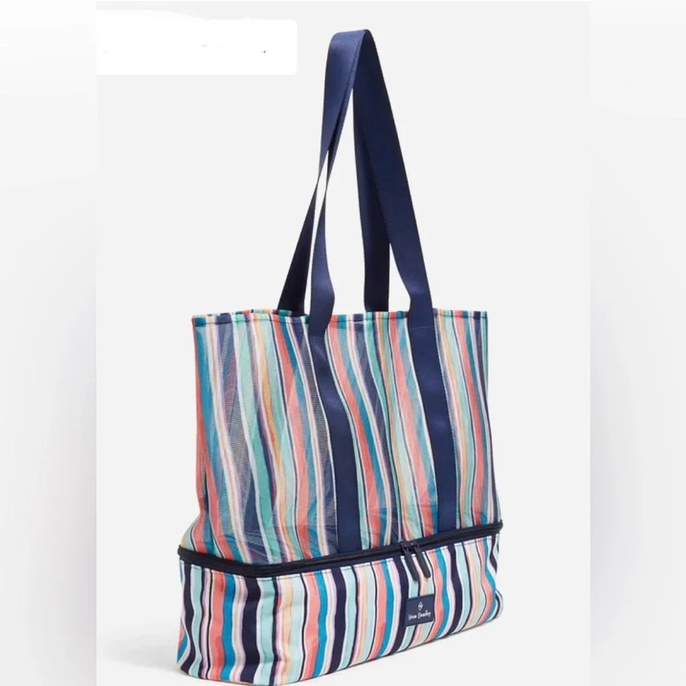 Vera Bradley Mesh Dual Compartment Tote Bag in Cabana Stripe NWT